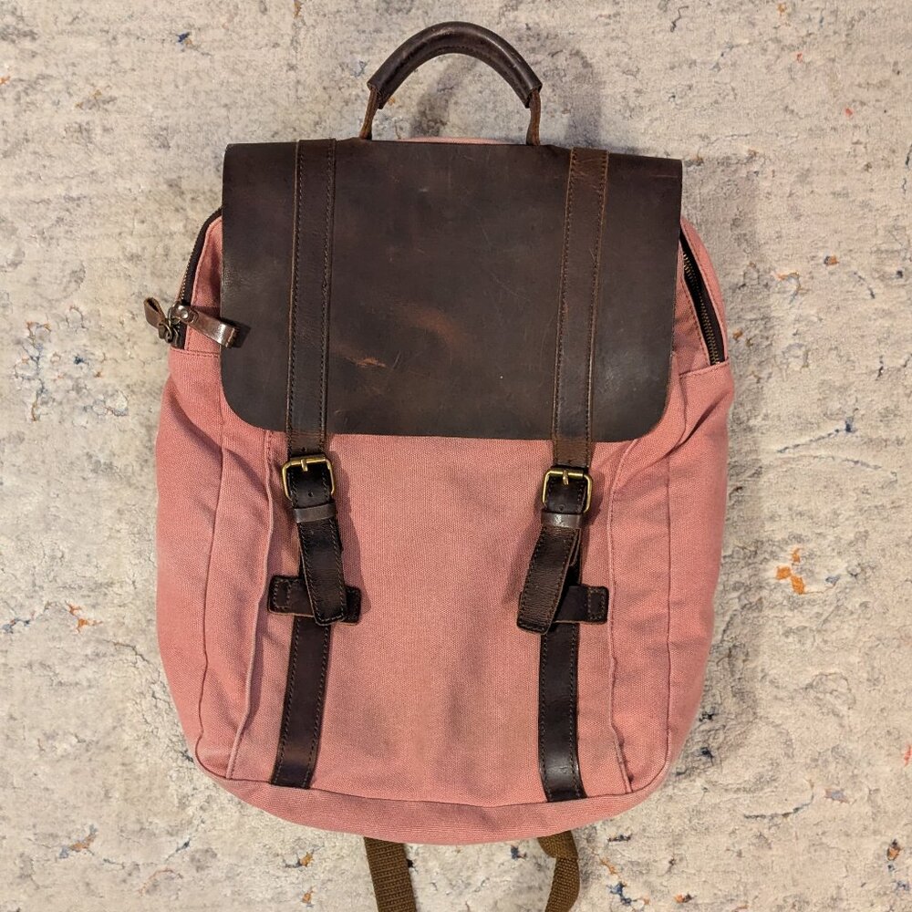 Pink Canvas and Leather Laptop Backpack